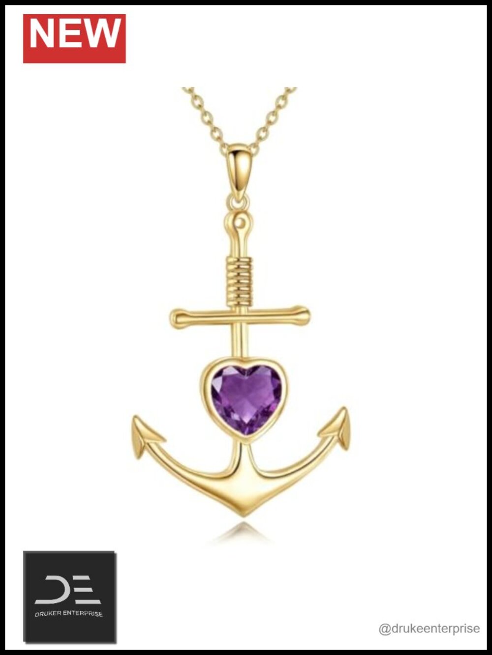 Anchor Necklace Heart Birthstone Pendant Nautical Jewelry Gift for Women